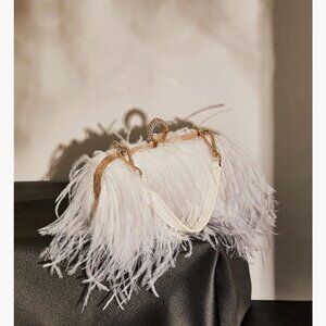 Women Ostrich Feather Feather Clutch Purse - White